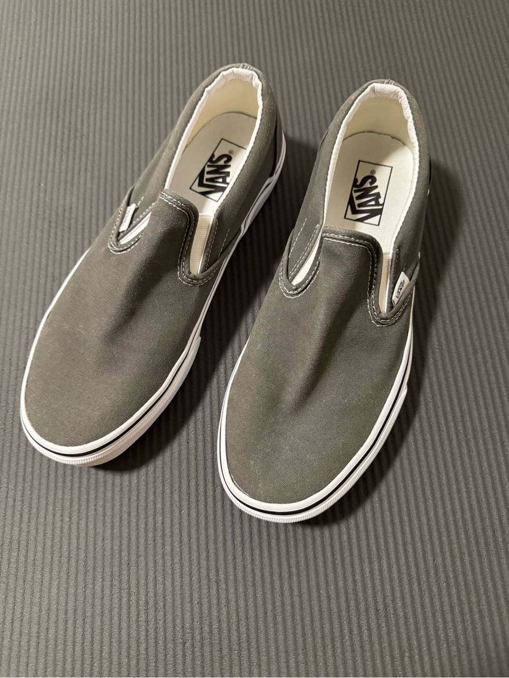 Vans Slip-On Canvas Sneakers — Dark Gray with White Trim